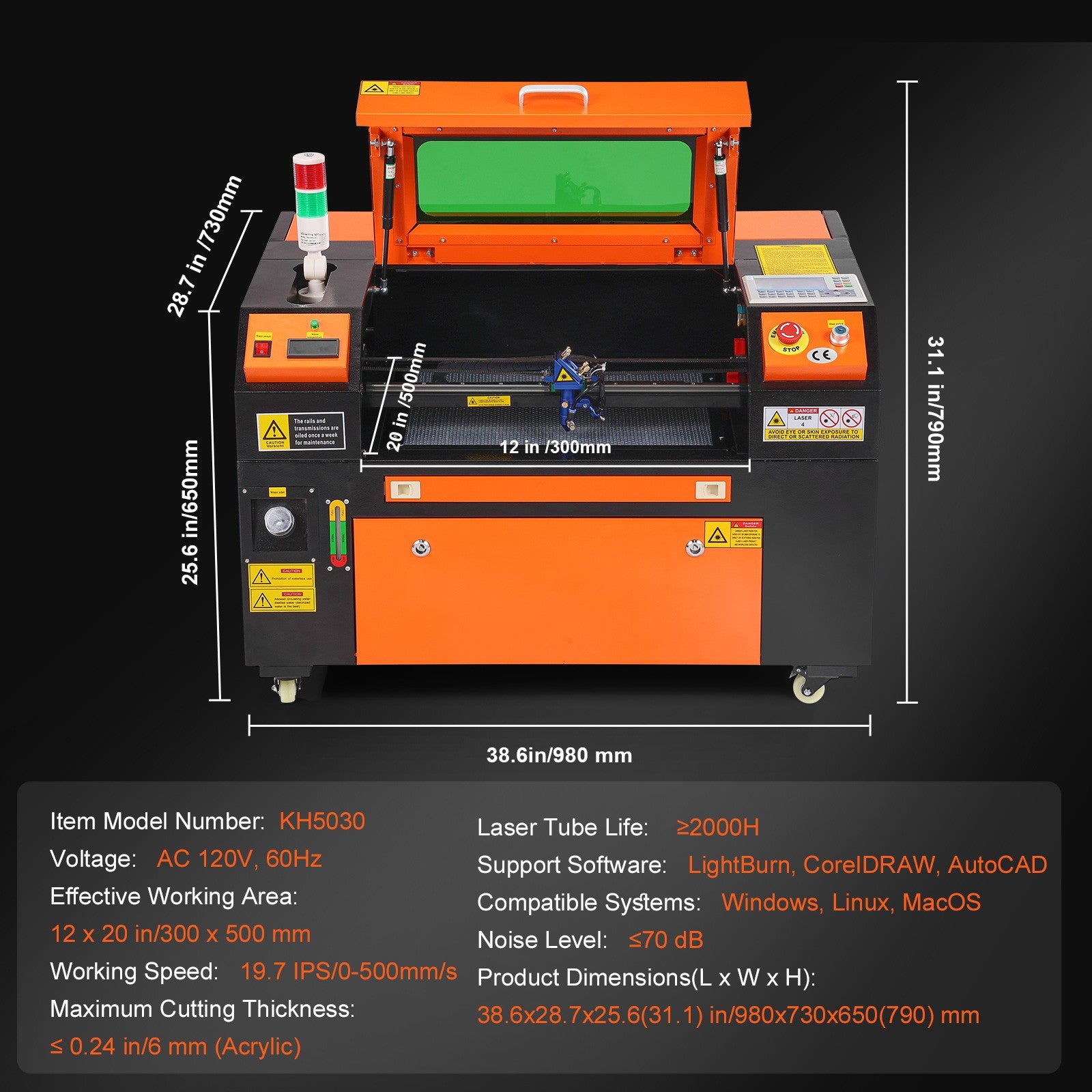 Uimoso 50W CO2 Laser Engraver and Cutter, 12 X 20 In, 19.7 IPS Speed Machine