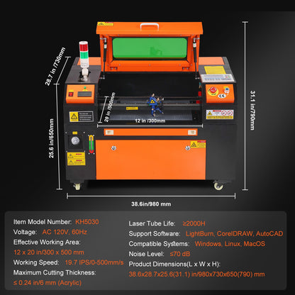Uimoso 50W CO2 Laser Engraver and Cutter, 12 X 20 In, 19.7 IPS Speed Machine